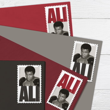 USPS Muhammad Ali 2026 Forever Postage Stamps Book of 20 featuring iconic images of the boxing legend.