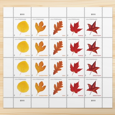 US Forever Stamps Vibrant Leaves Postcard Stamps, Sheet of 20